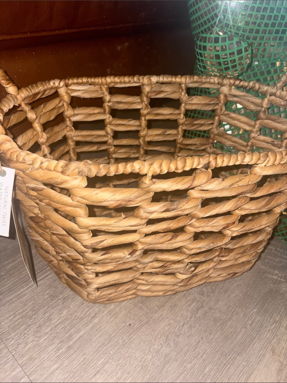 NWT<~’Natural Woven Storage Basket with Handles- Home Accents